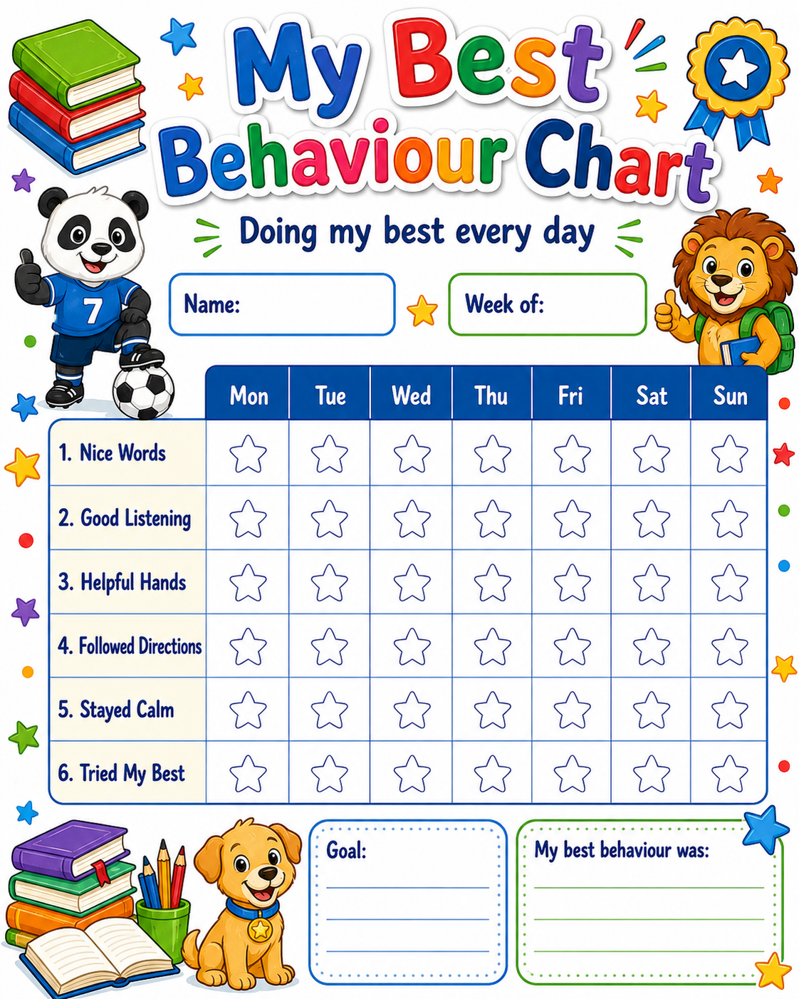 My Best Behaviour Chart printable preview