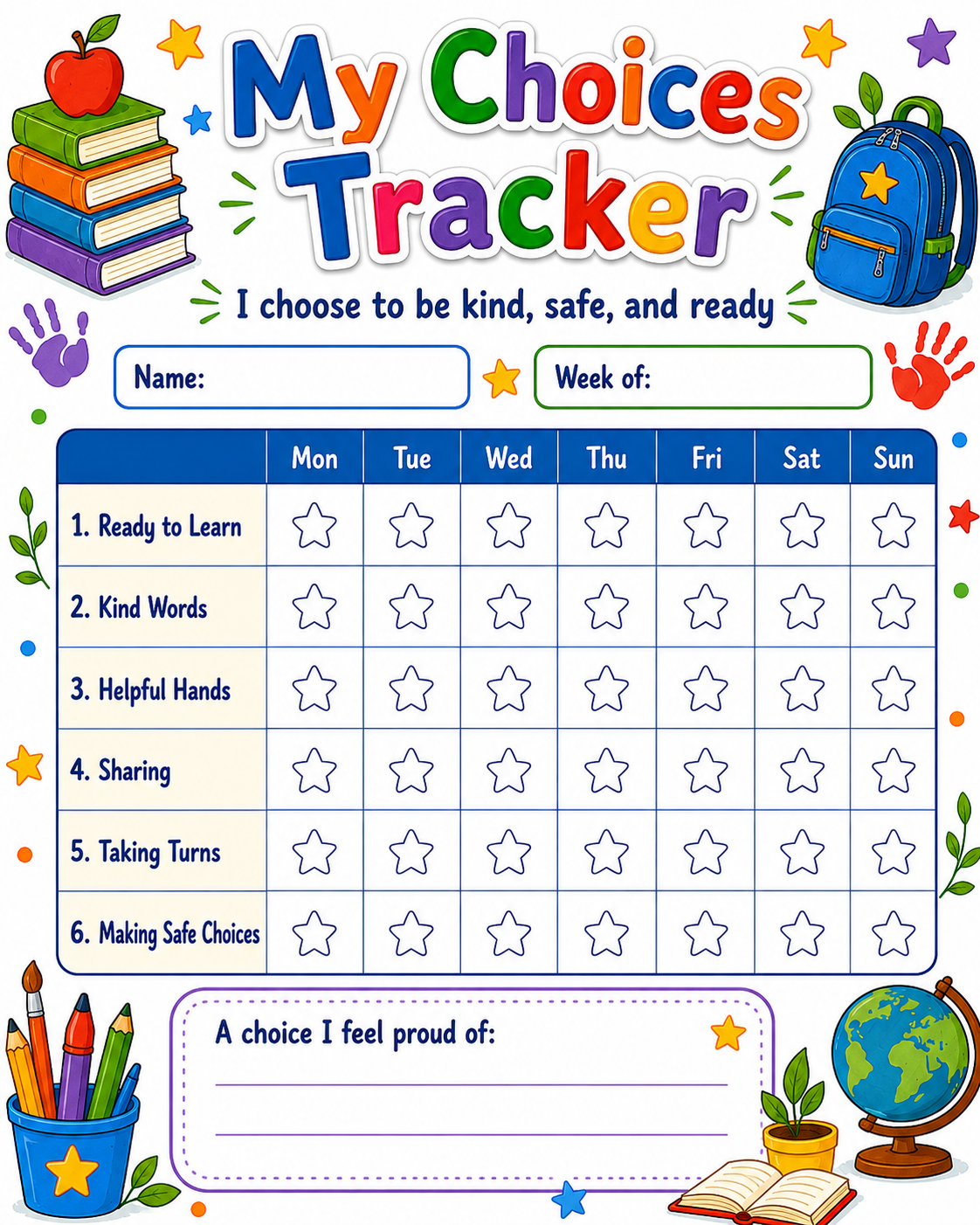 My Choices Tracker printable preview