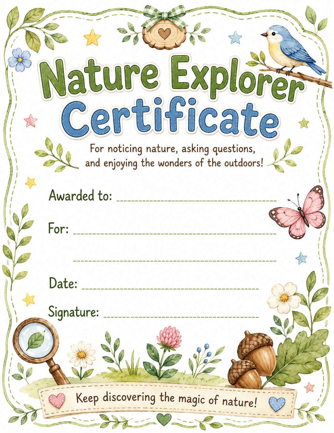 Nature Explorer Certificate printable preview