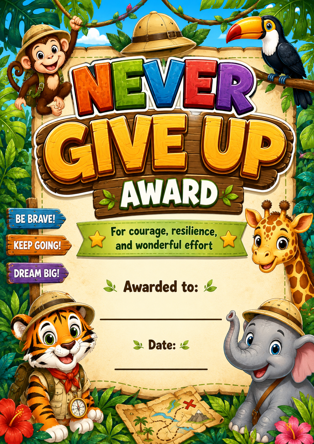 Never Give Up Award printable preview