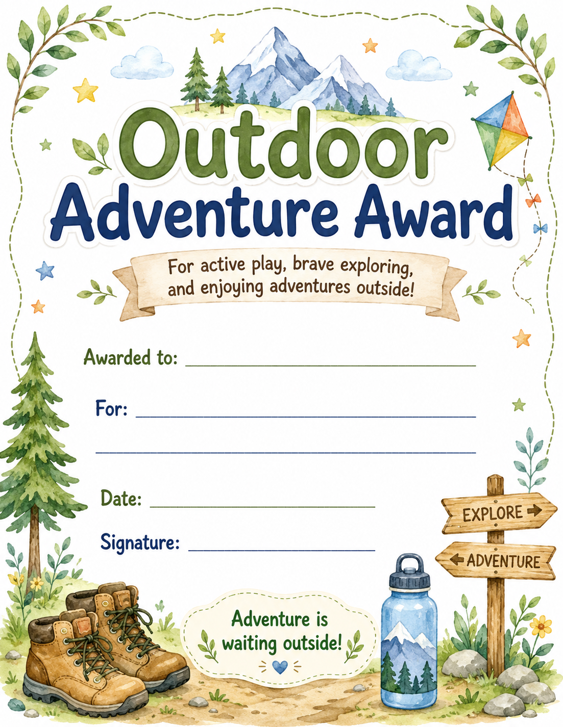 Outdoor Adventure Award printable preview