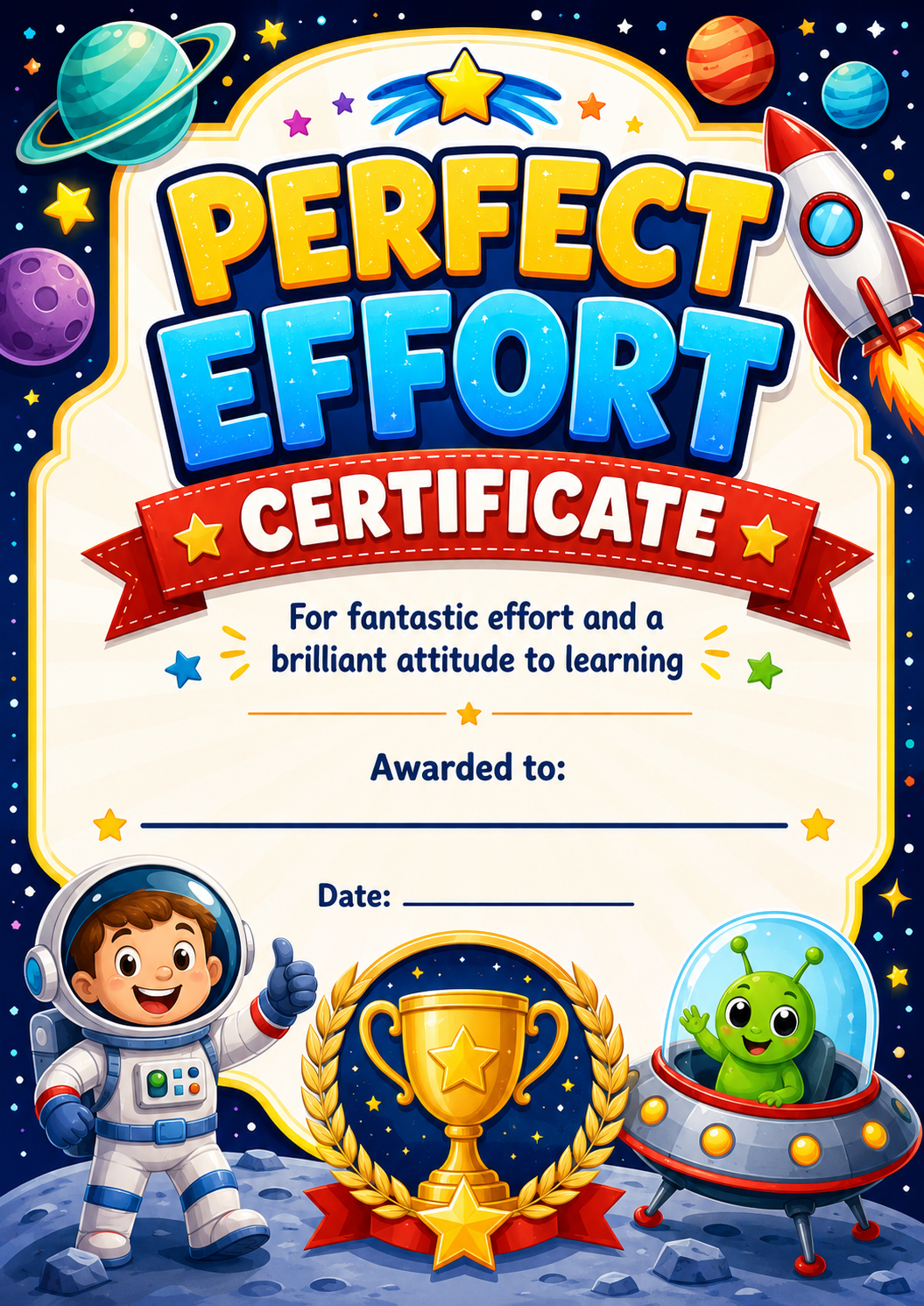 Perfect Effort Certificate printable preview