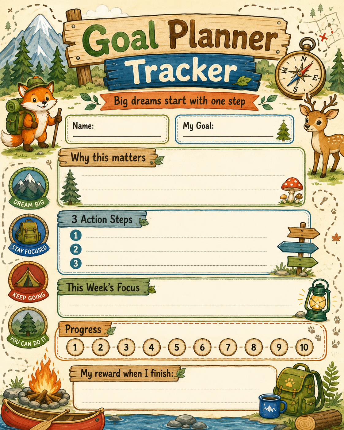 Personal Goal Planner printable preview
