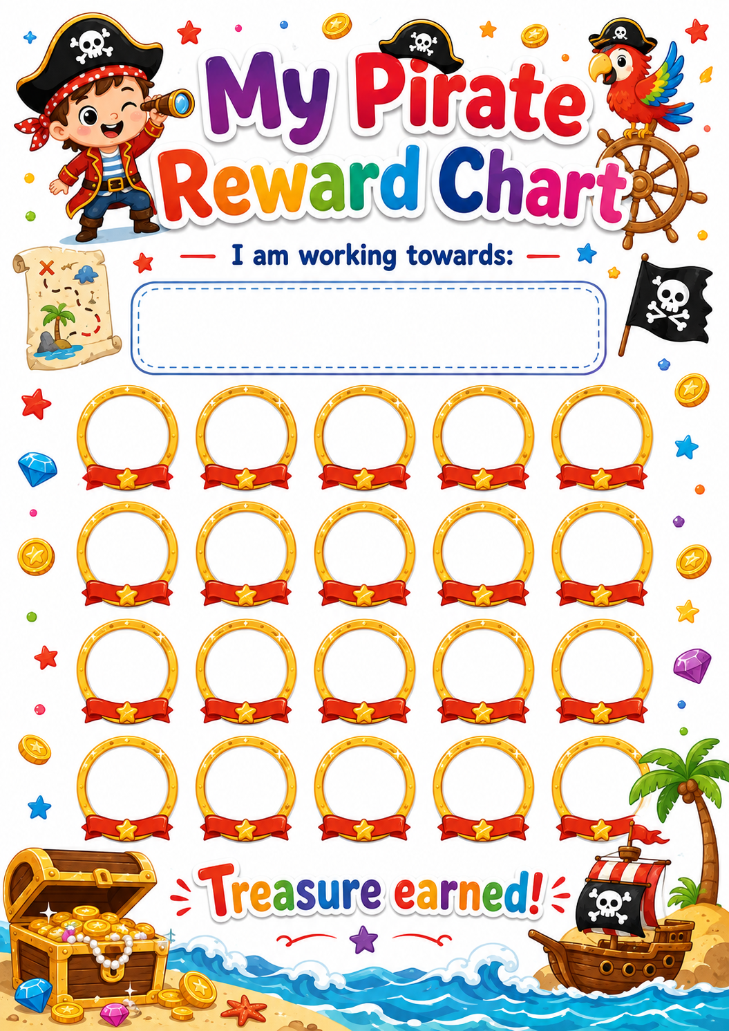 Pirate Treasure Reward Chart printable preview