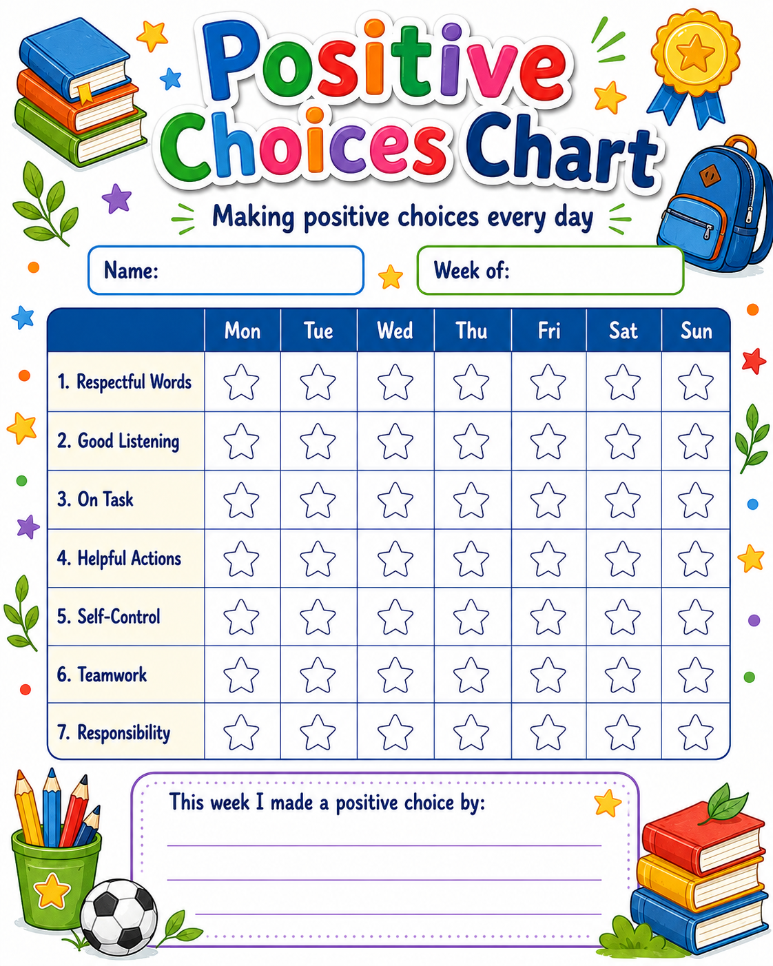 Positive Choices Chart printable preview