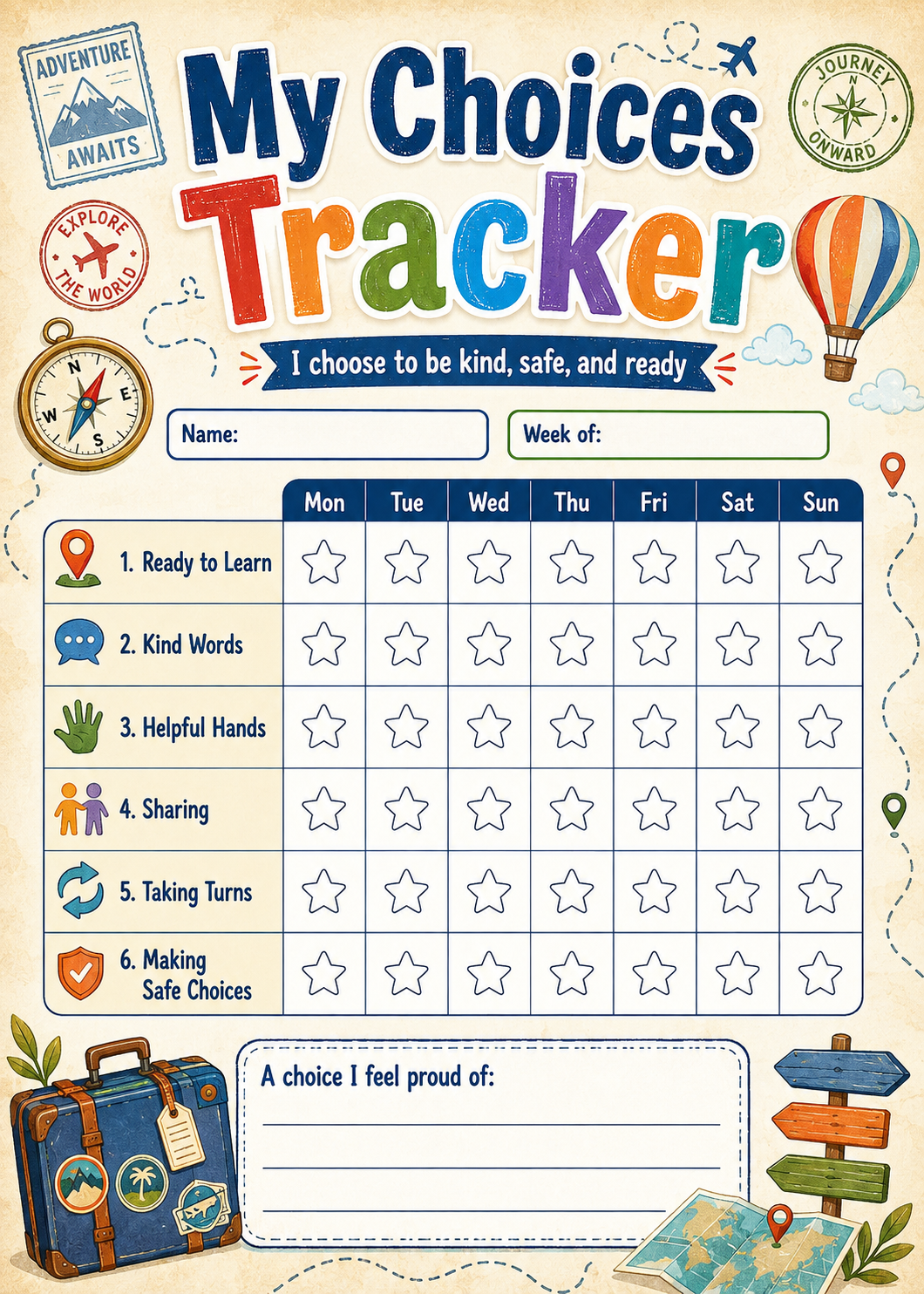 Positive Choices Weekly Tracker printable preview