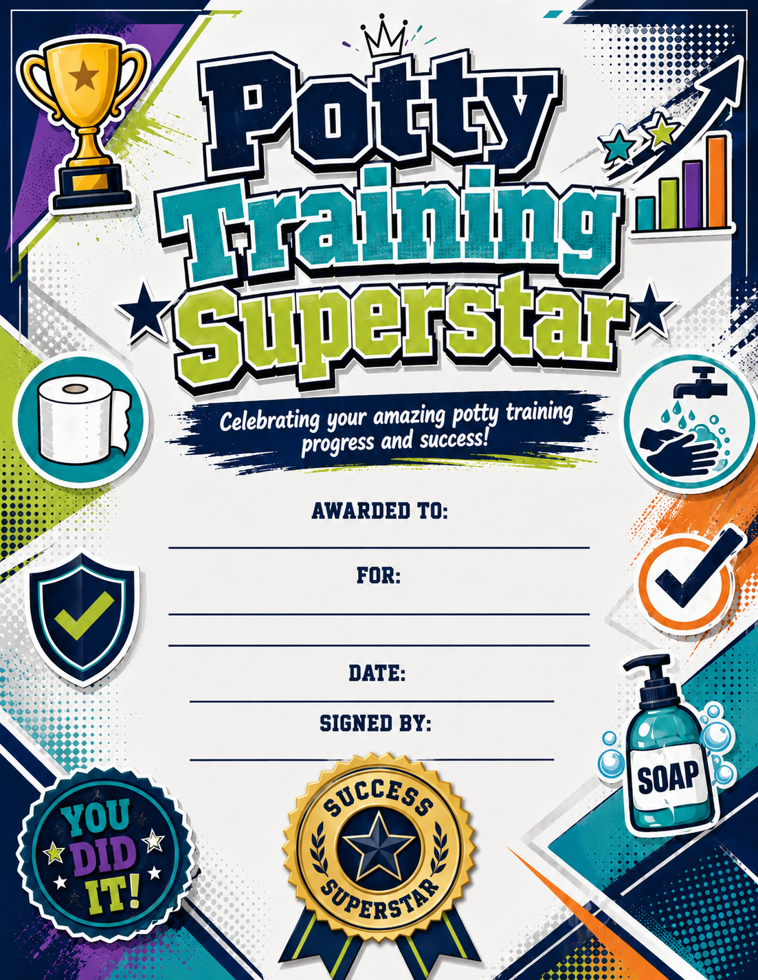 Potty Training Superstar Certificate printable preview