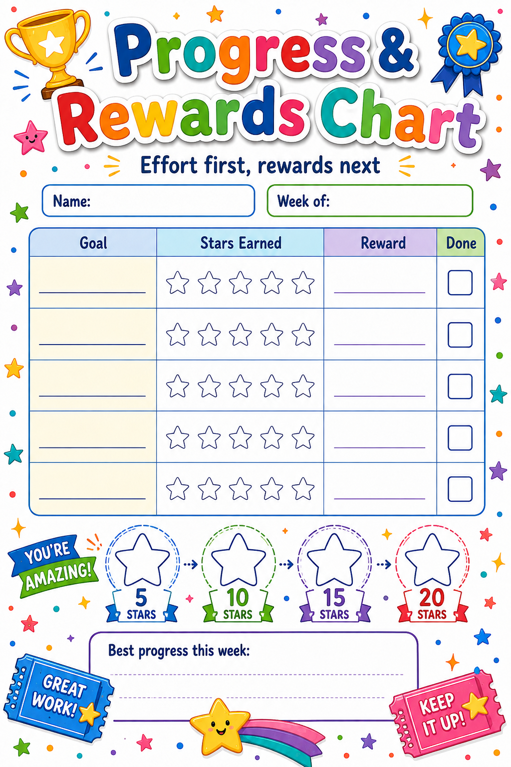 Progress and Rewards Chart printable preview