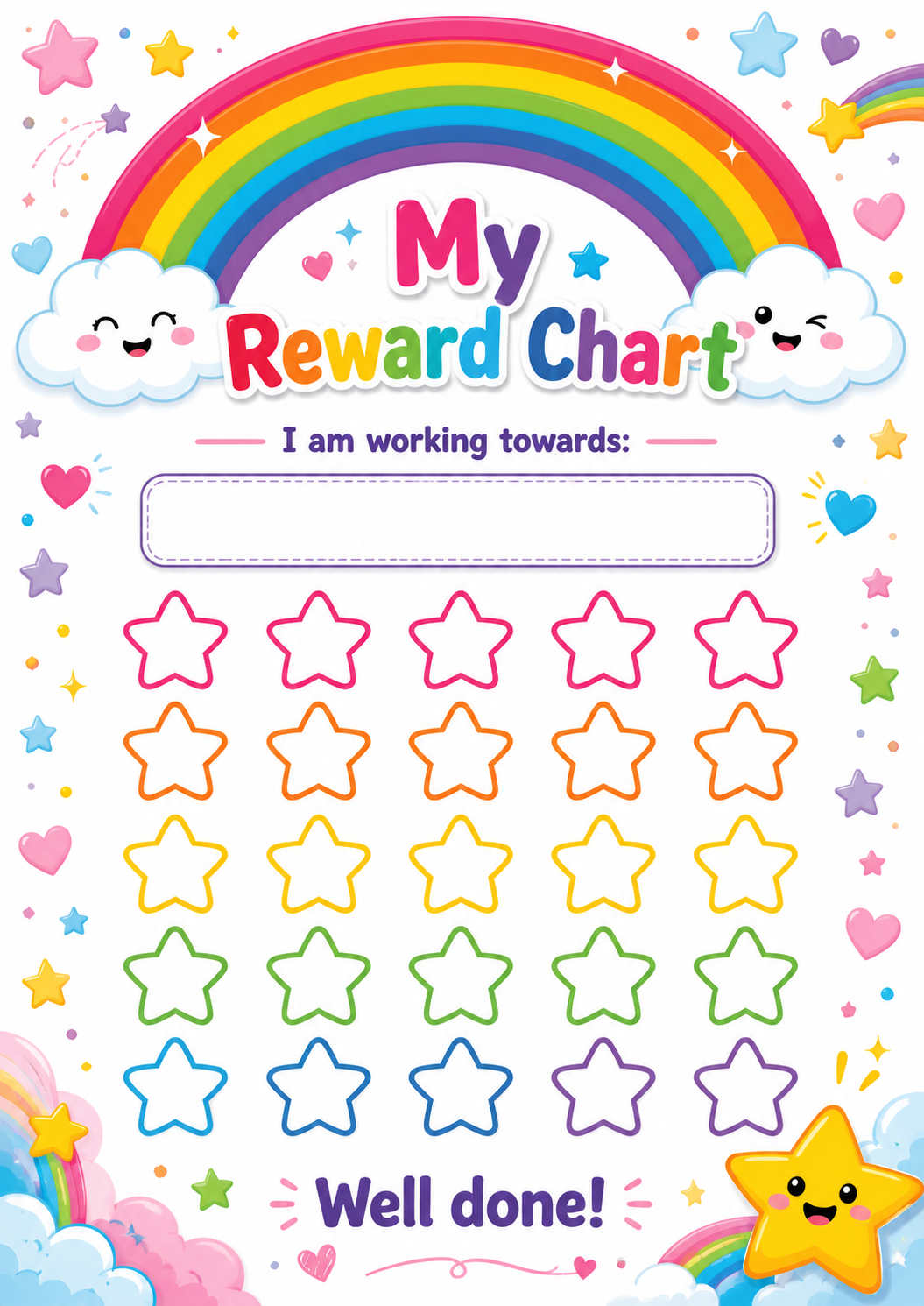 Rainbow Star Reward Chart printable preview