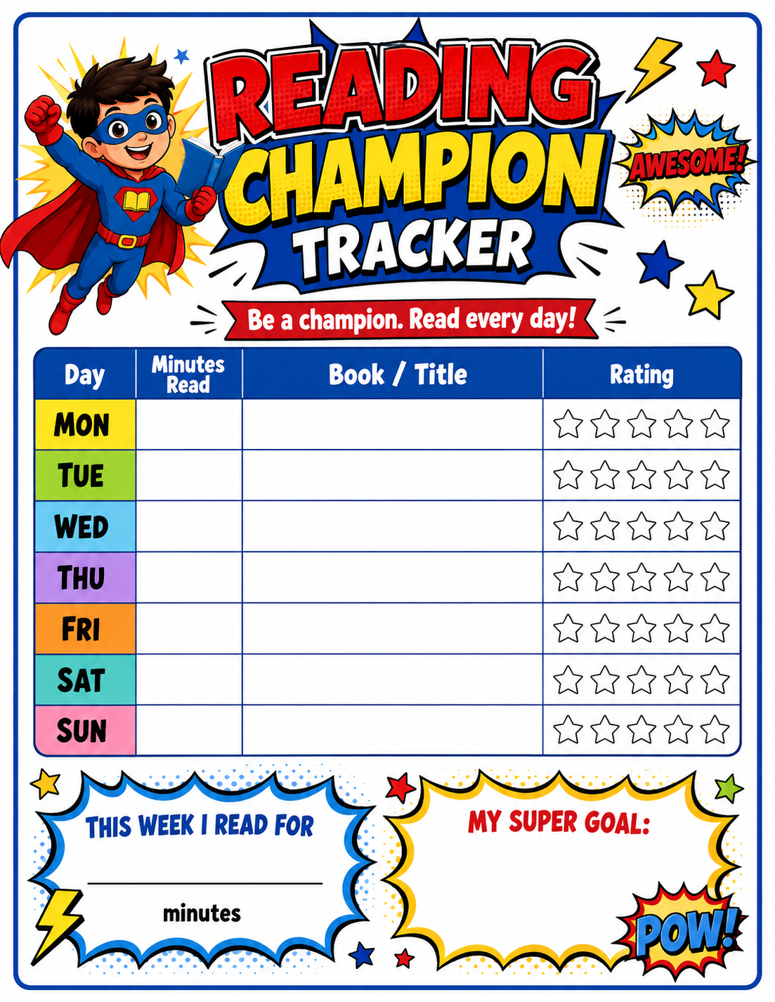 Reading Achievement Tracker printable preview