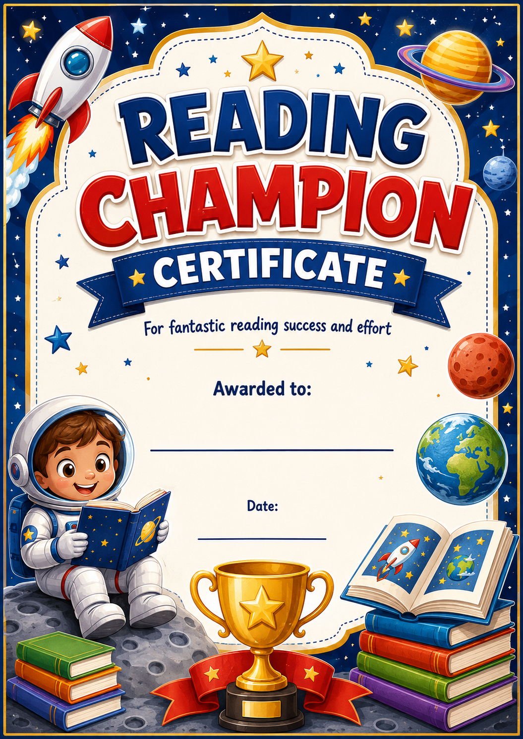 Reading Champion Certificate printable preview