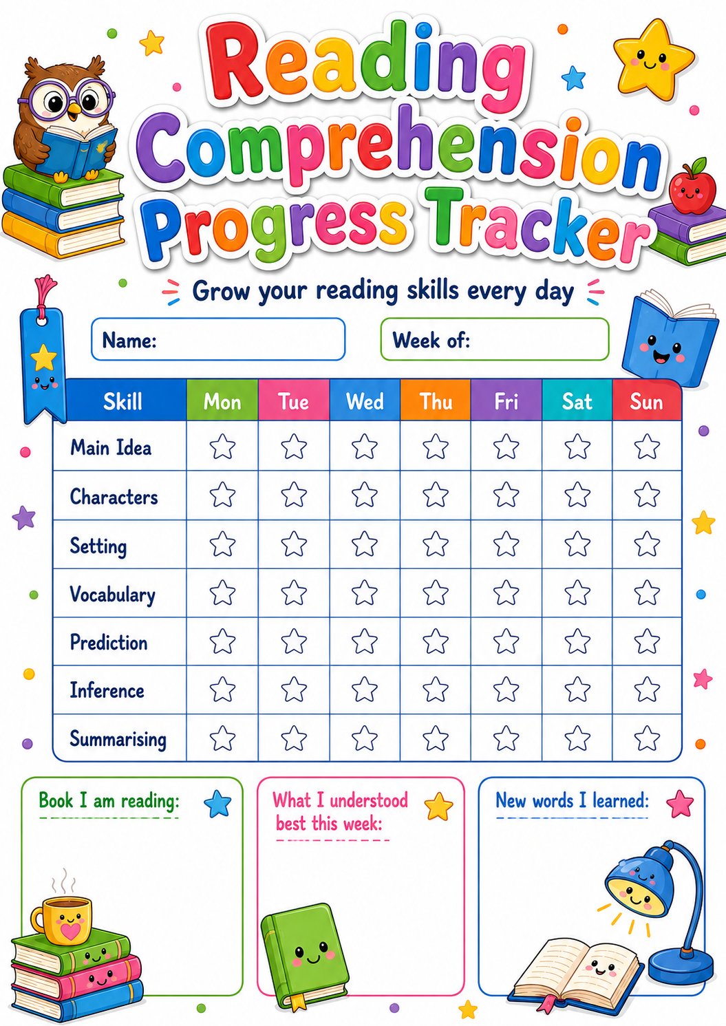 Reading Comprehension Progress Tracker printable preview