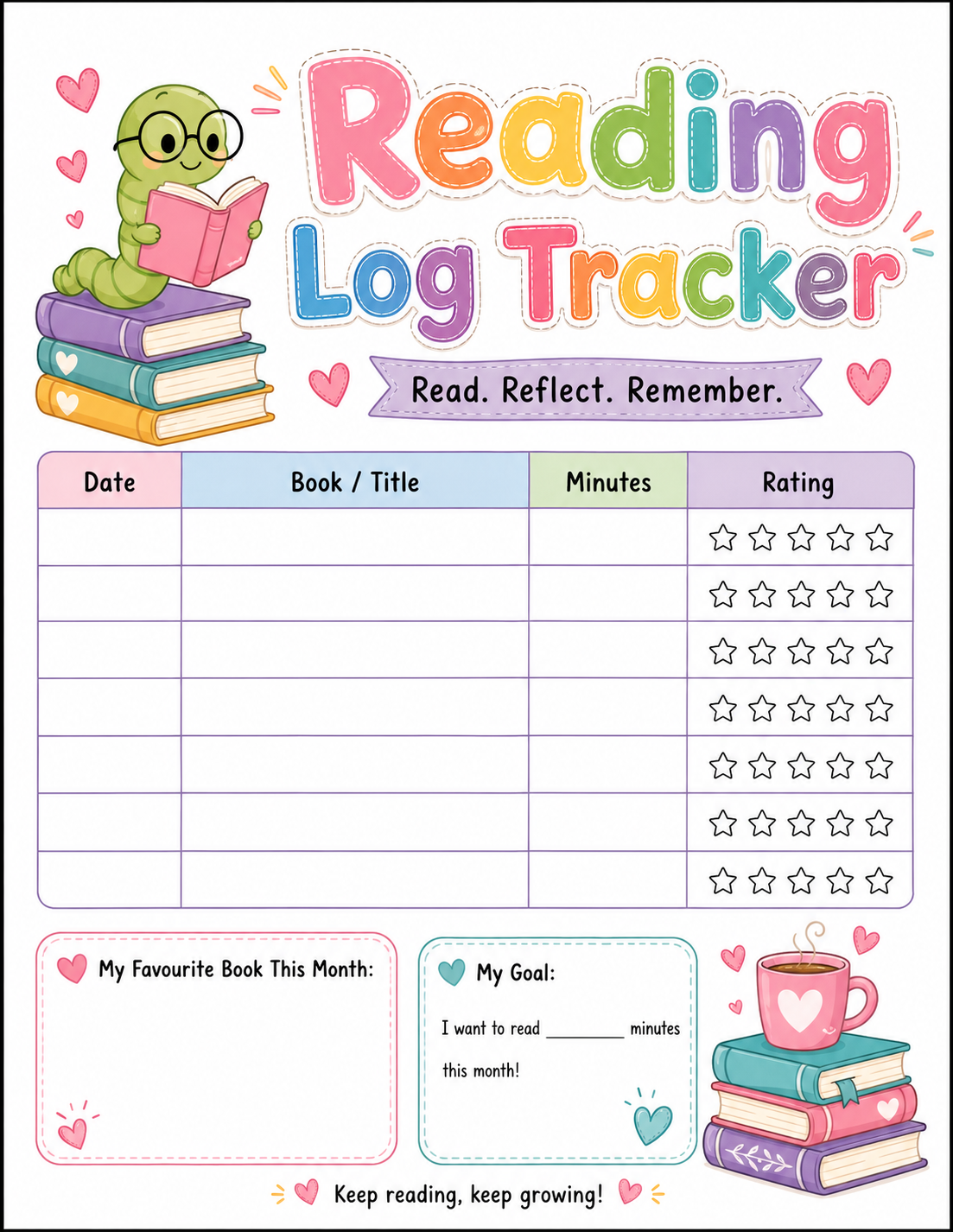 Reading Journal Record printable preview