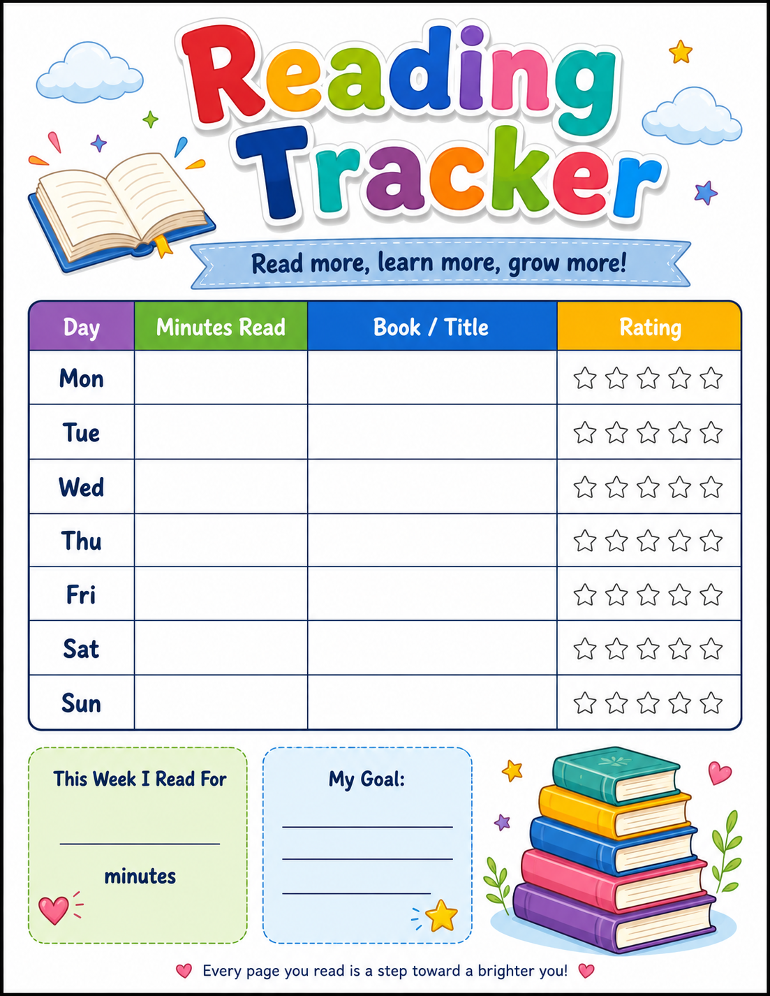 Reading Practice Tracker printable preview