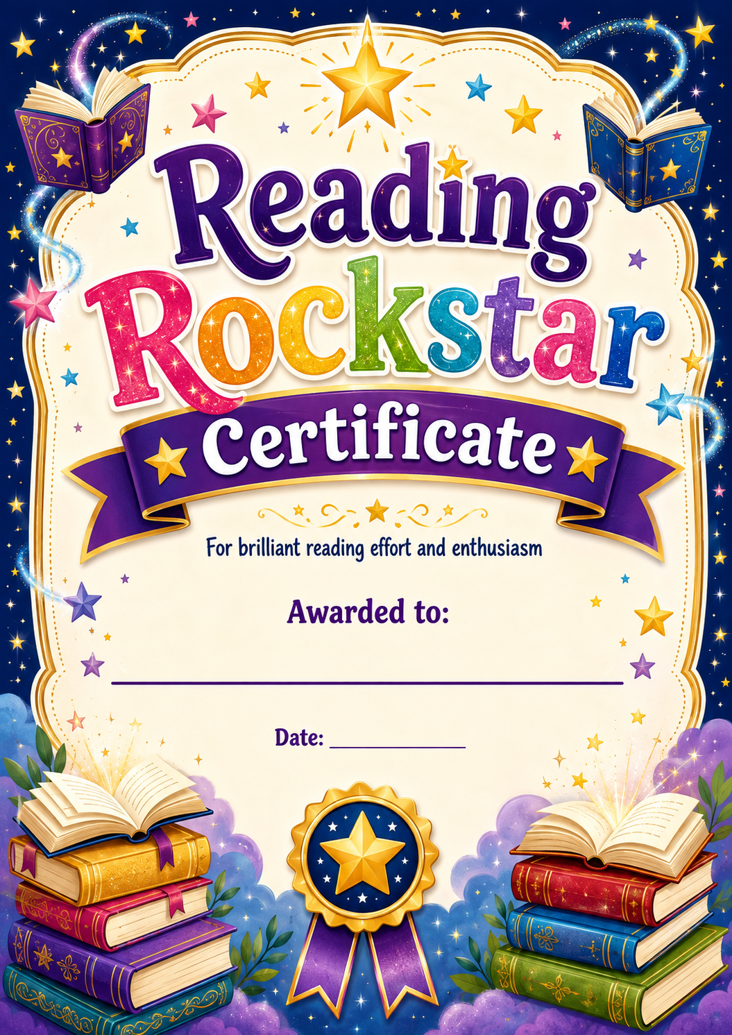 Reading Rockstar Certificate printable preview