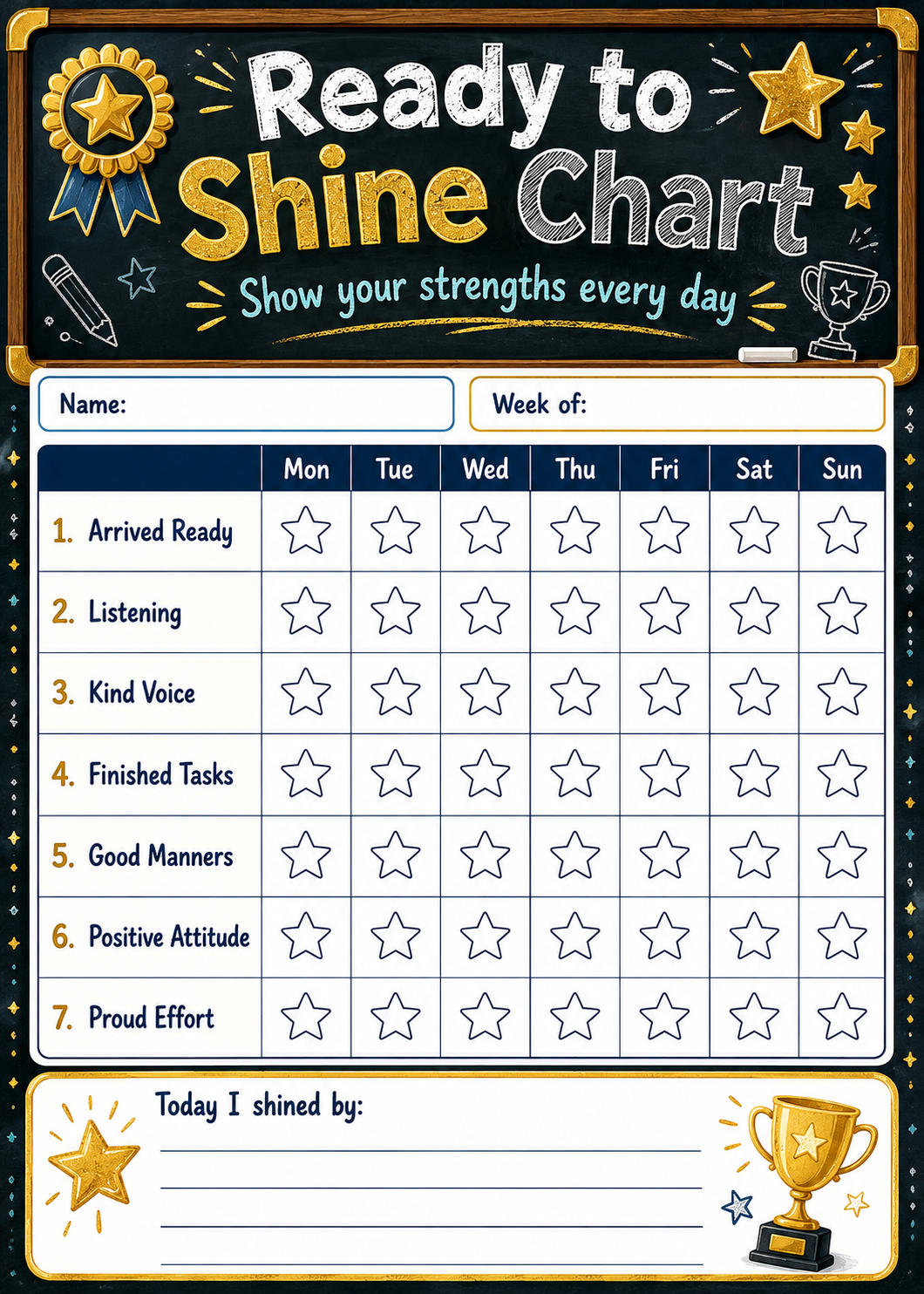 Ready to Shine Weekly Chart printable preview