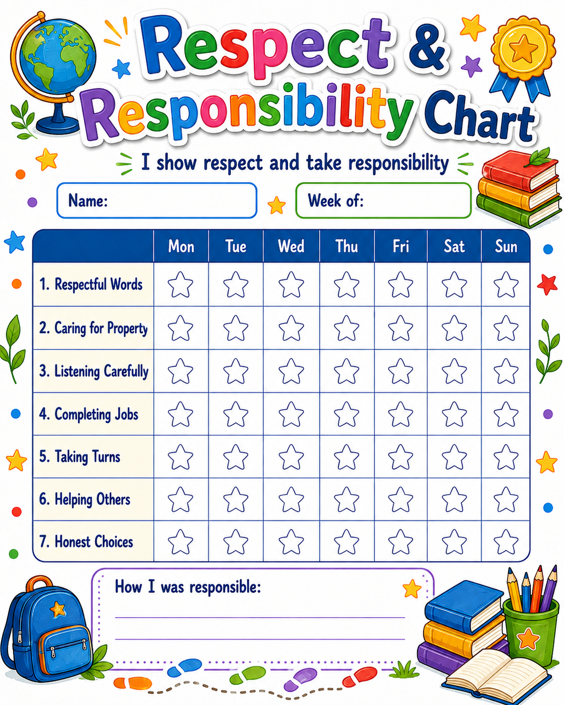 Respect and Responsibility Chart printable preview
