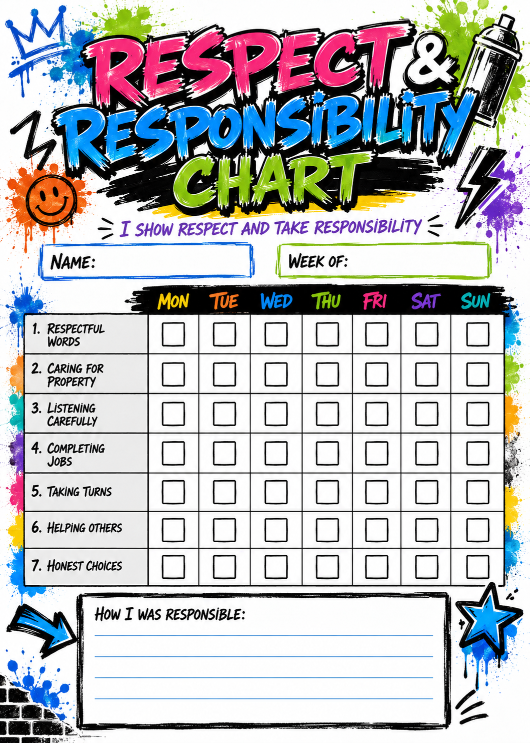 Respect and Responsibility Weekly Chart printable preview