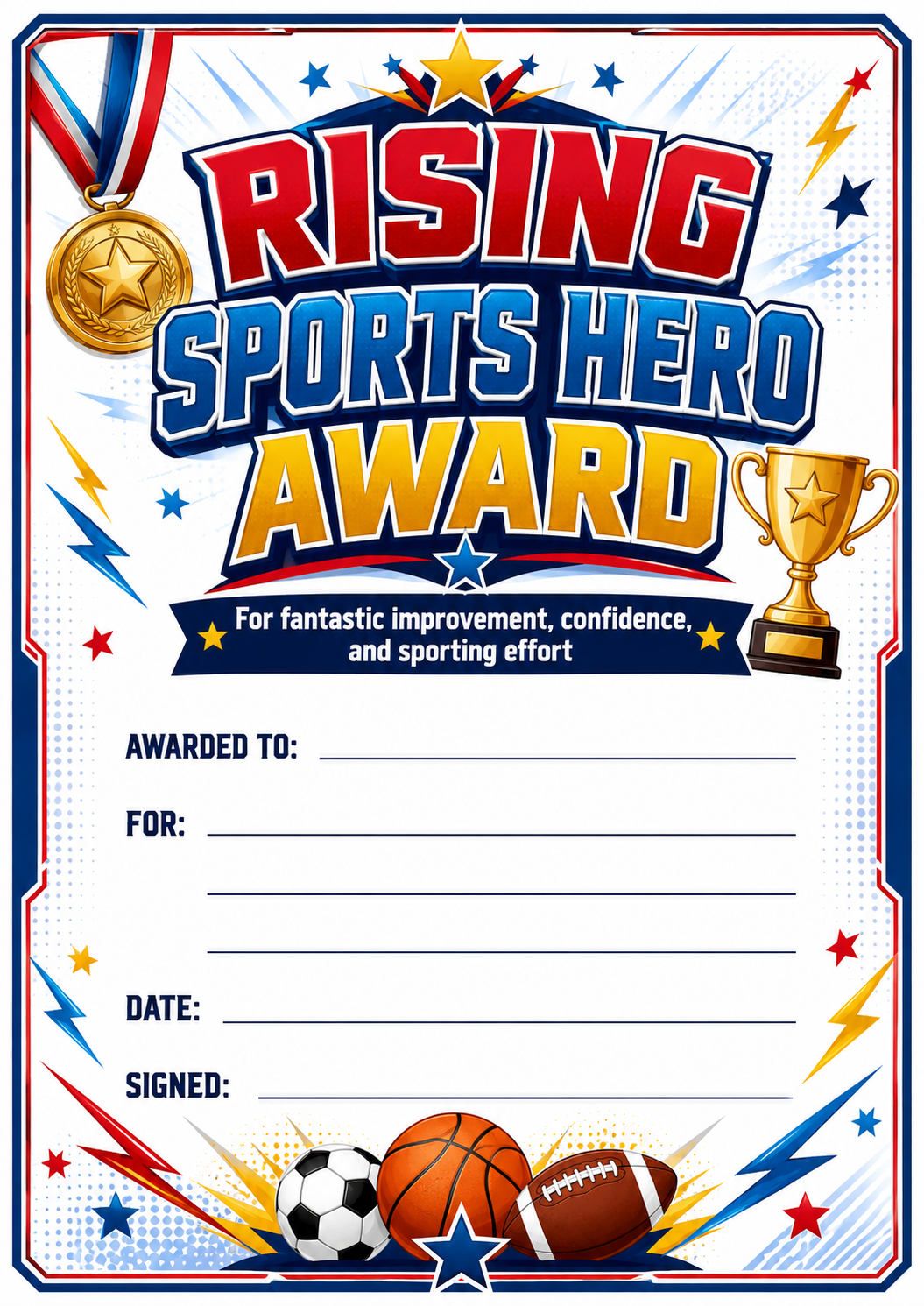 Rising Sports Hero Certificate printable preview