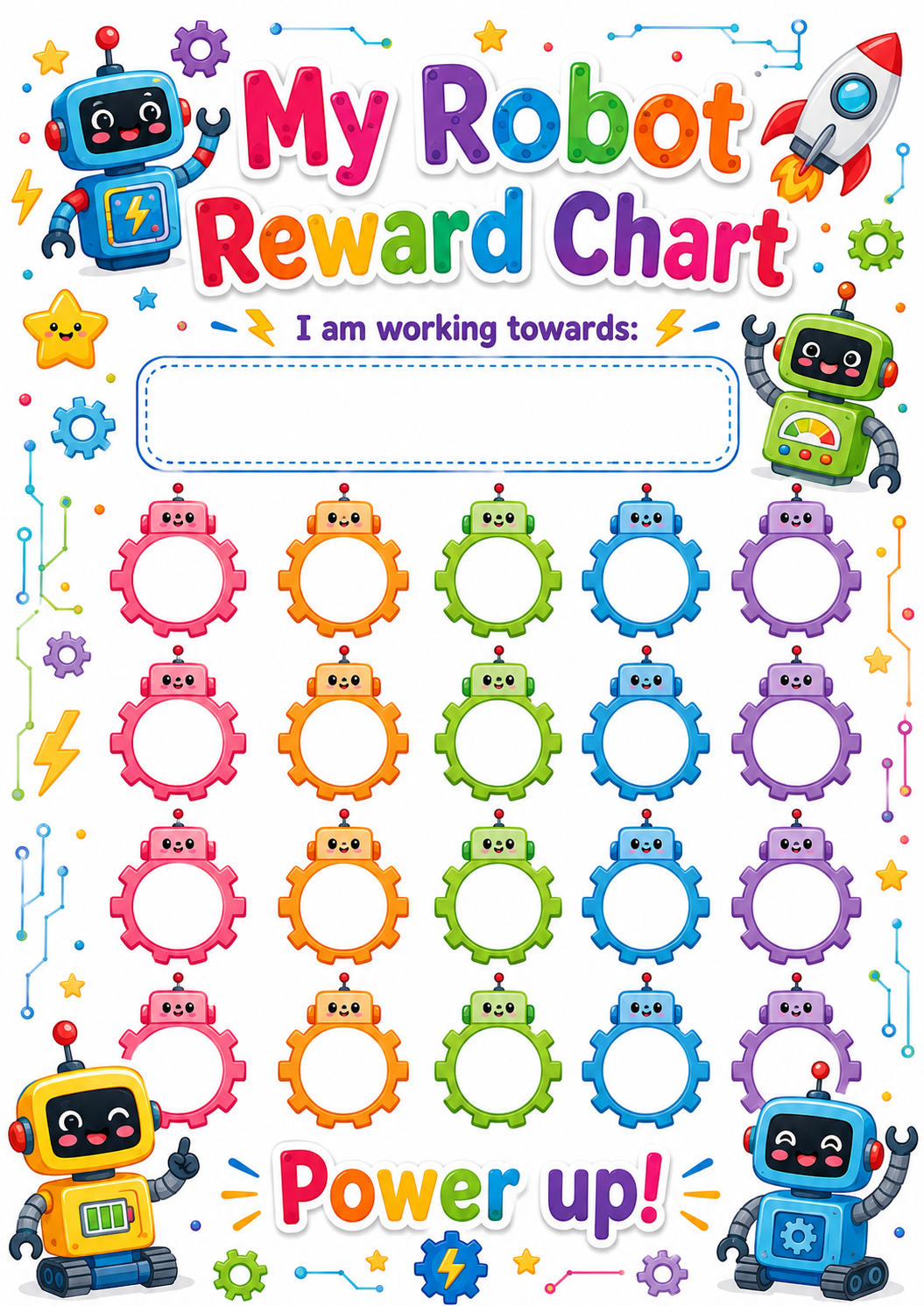 Robot Power-Up Reward Chart printable preview