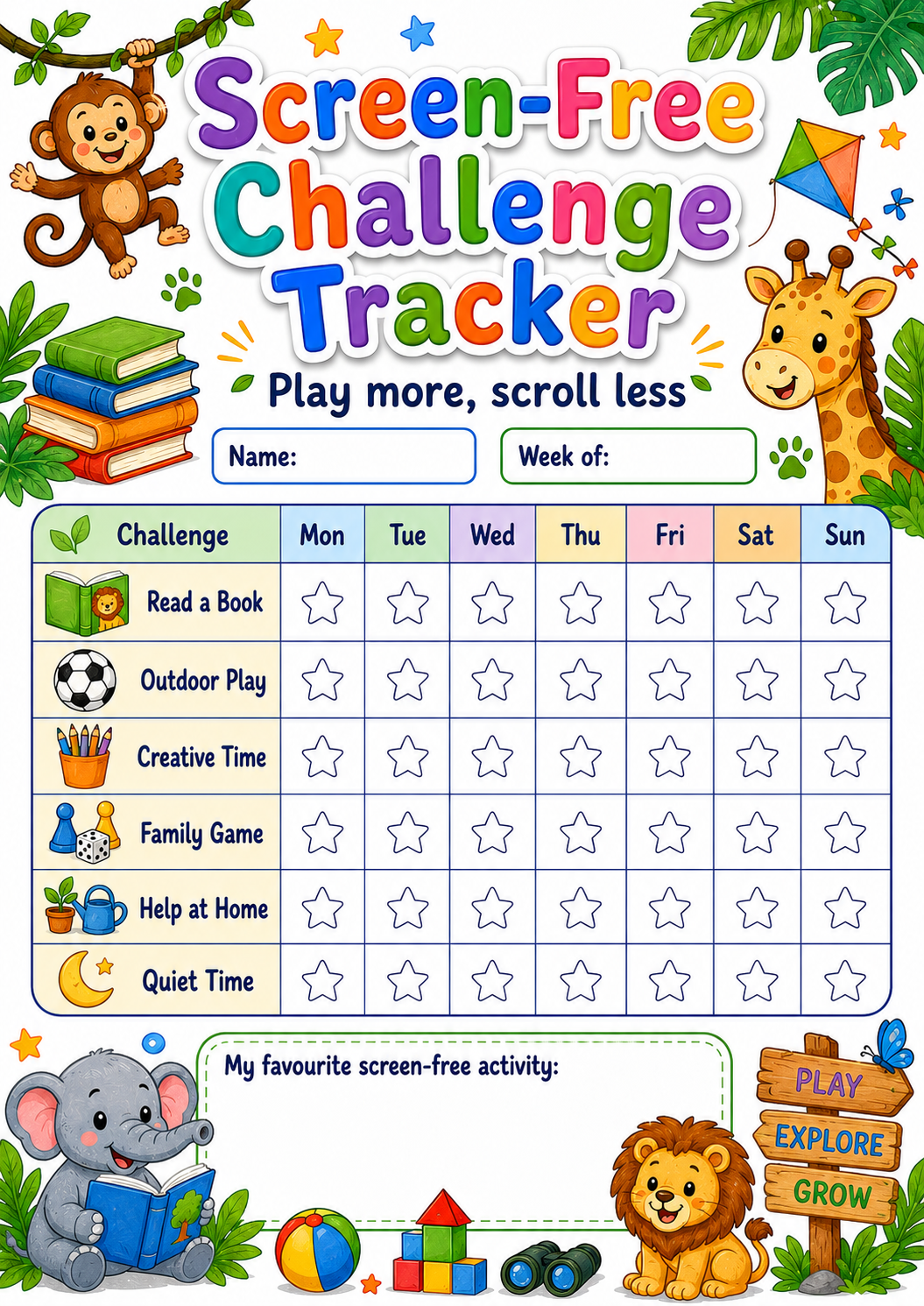 Screen-Free Challenge Tracker preview