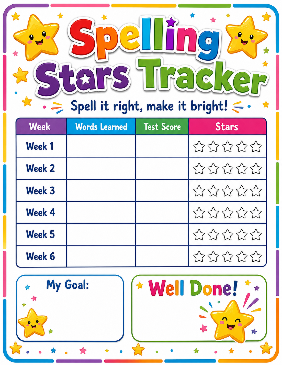 Spelling Confidence Tracker printable preview