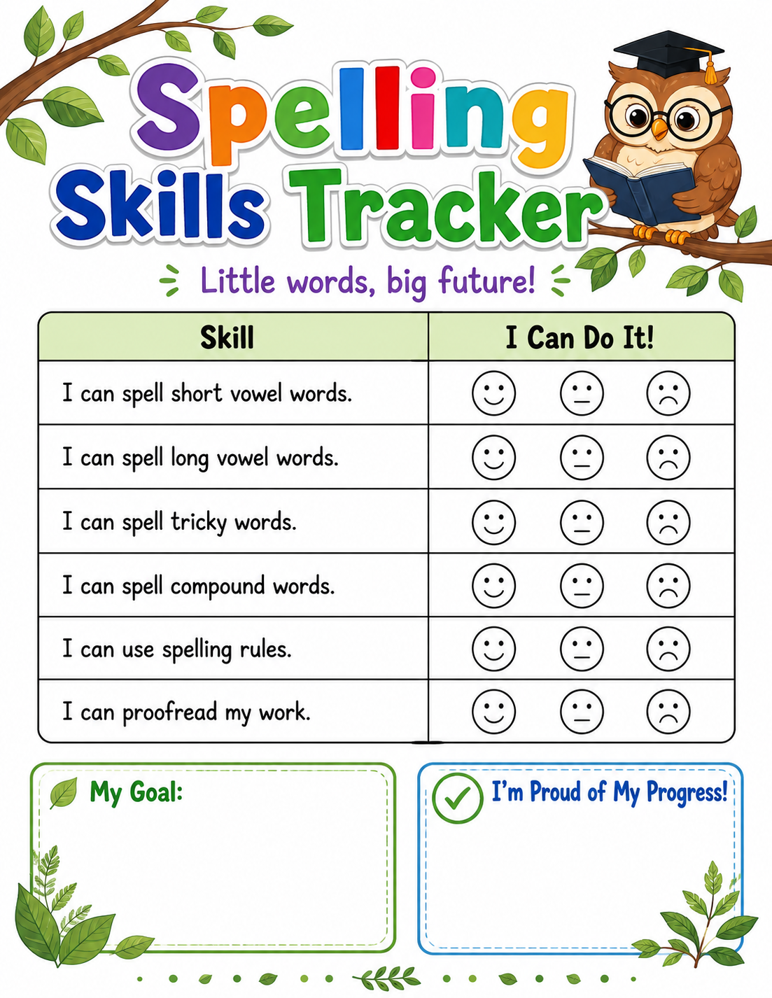 Spelling Mastery Record printable preview
