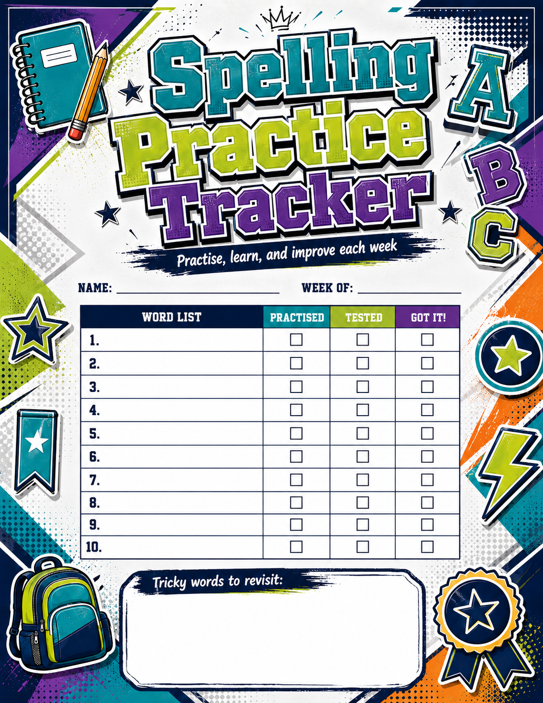 Spelling Practice Log preview
