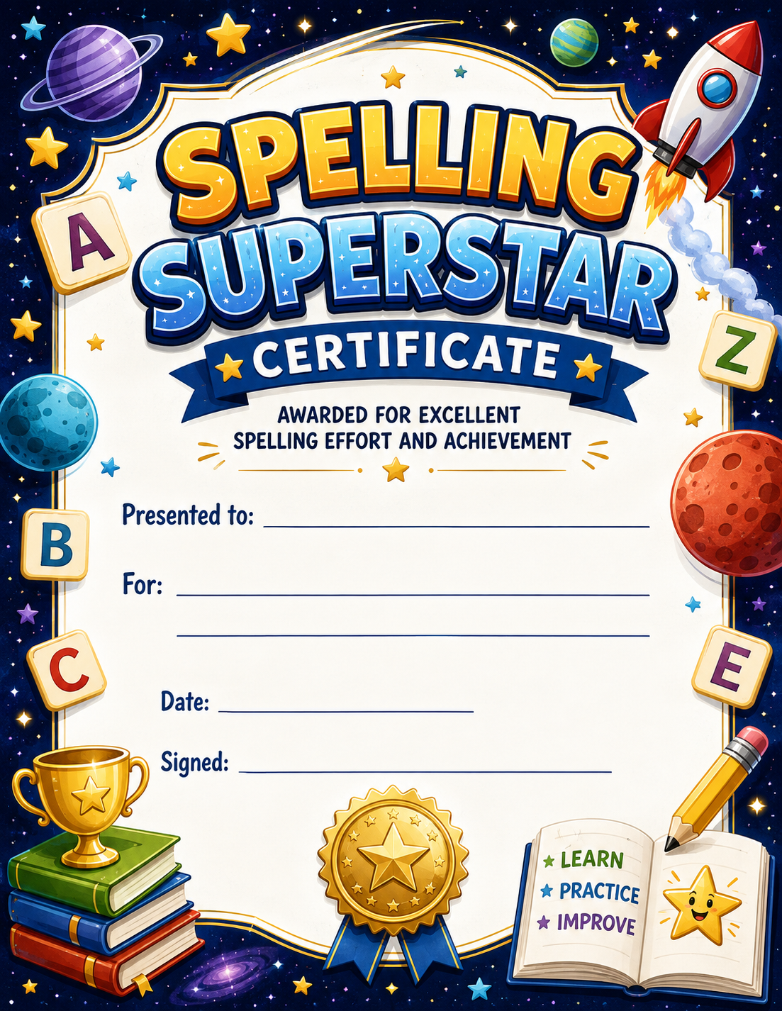 Spelling Superstar Achievement Certificate printable preview
