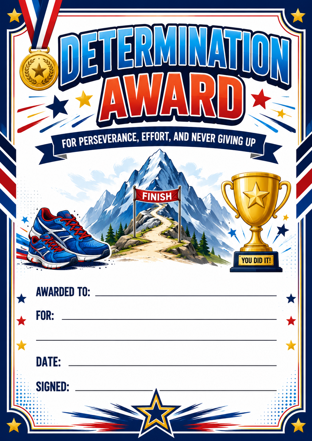 Sports Determination Certificate printable preview