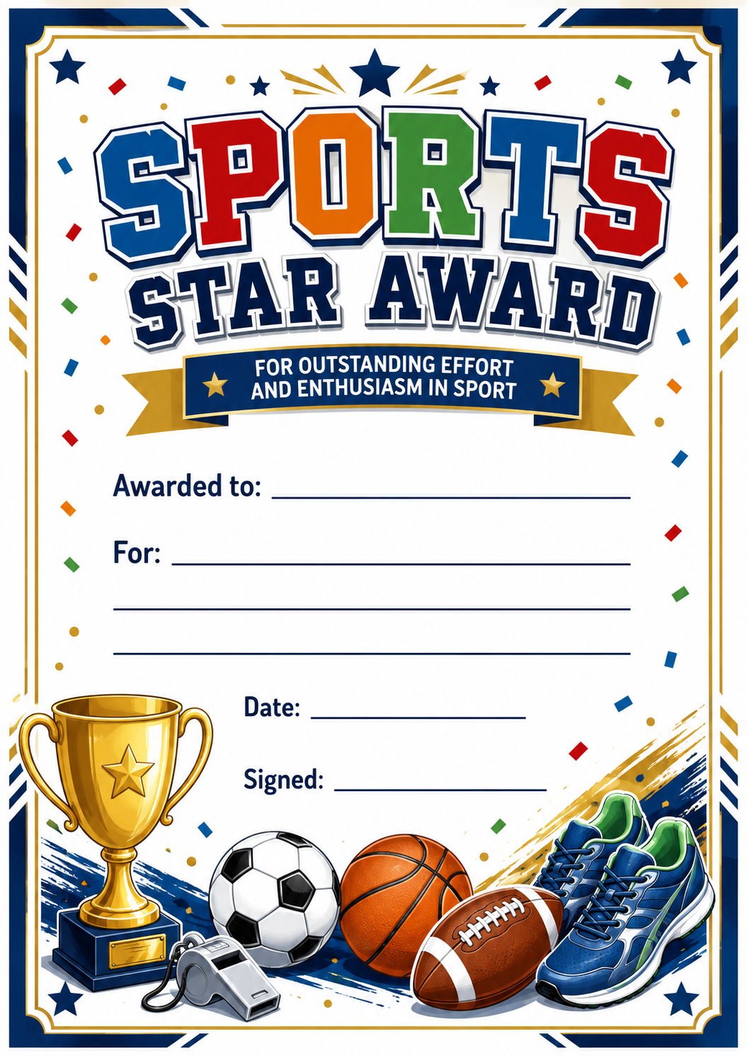 Sports Star Certificate printable preview