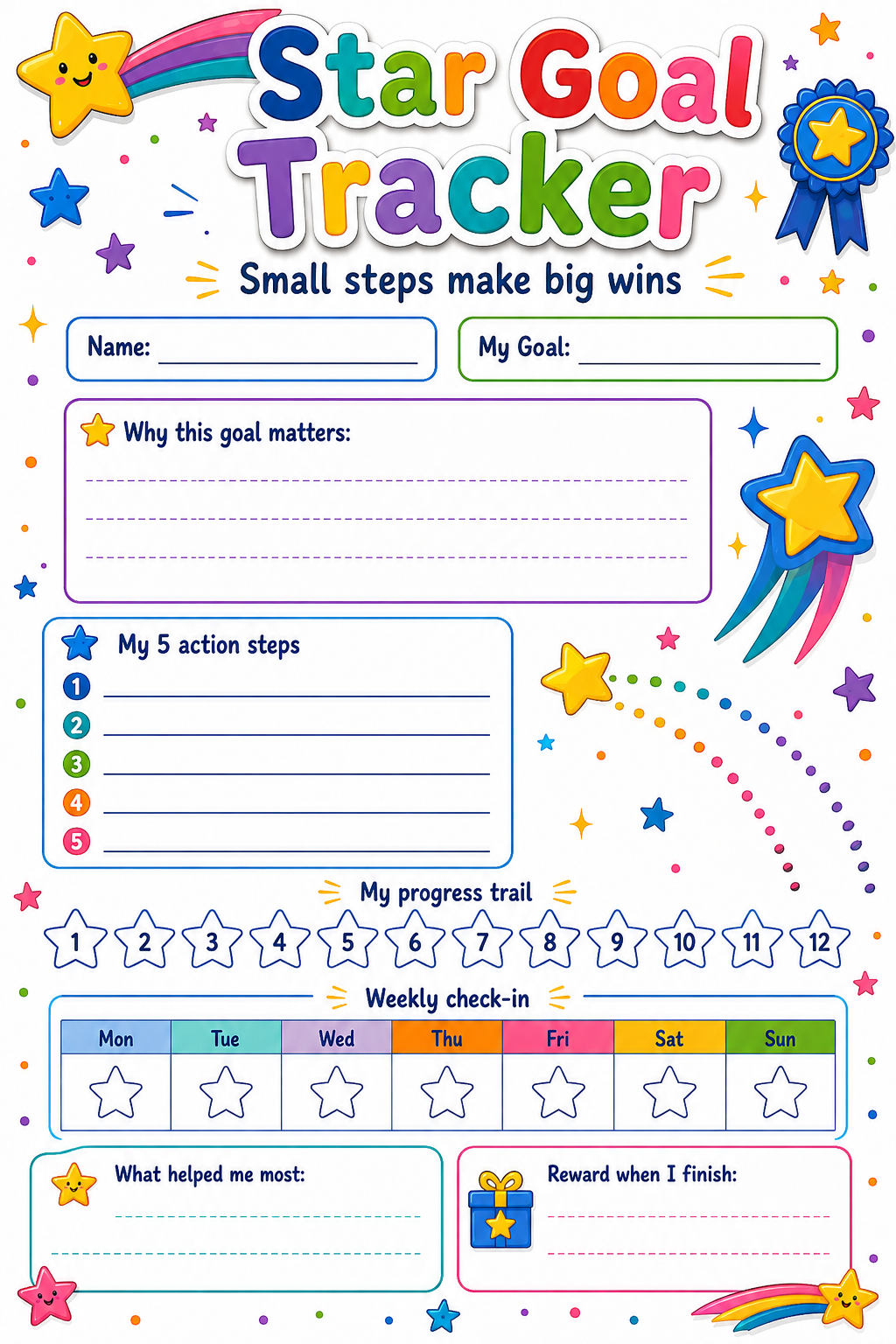 Star Goal Reward Chart printable preview