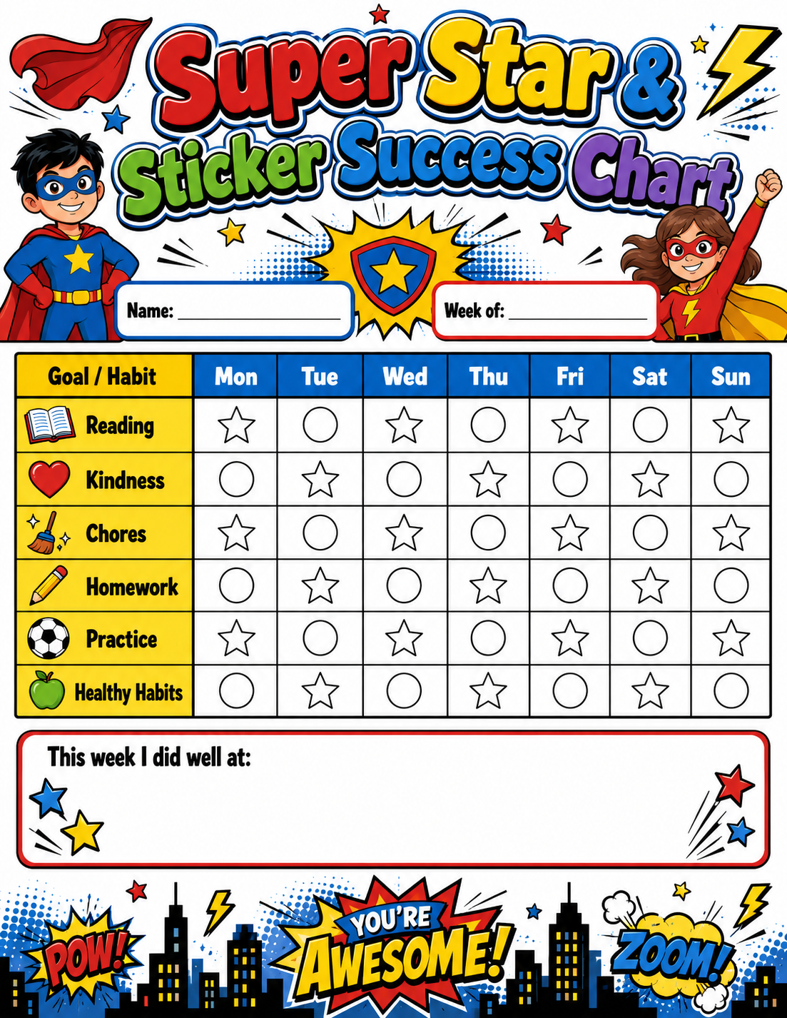 Sticker Achievement Reward Chart printable preview