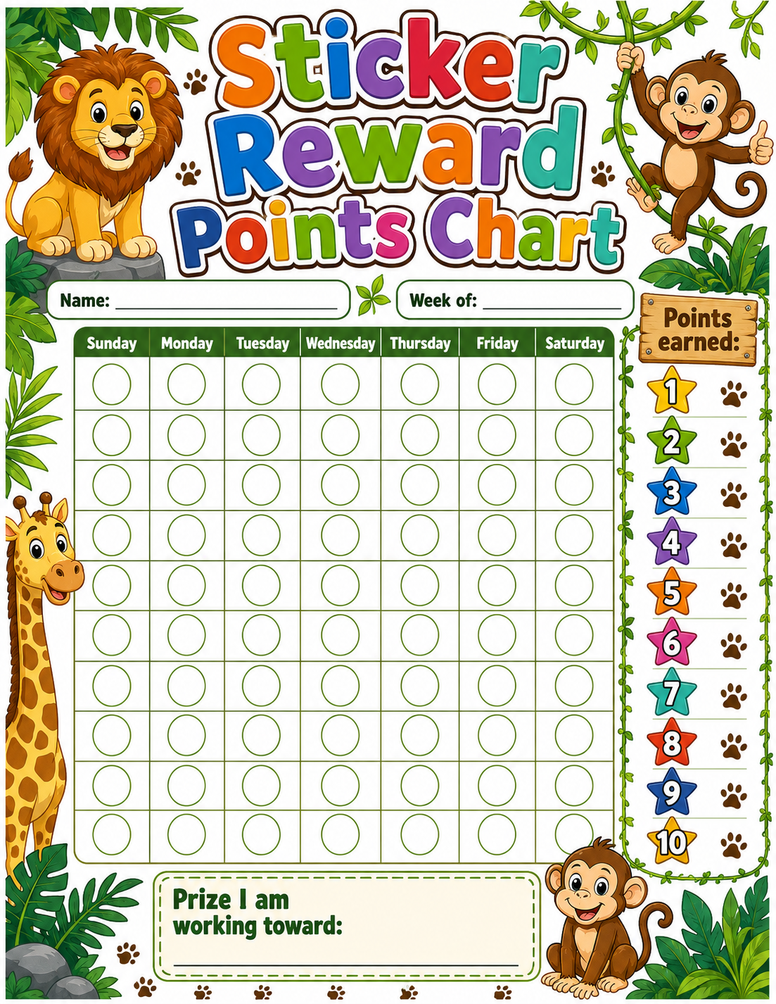 Sticker Goal Reward Chart printable preview