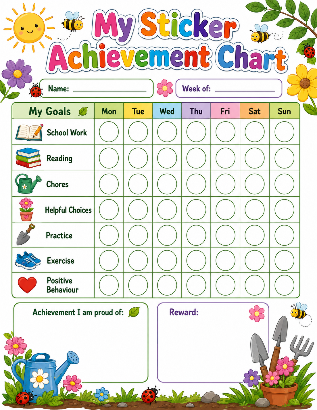 Sticker Progress Achievement Chart printable preview