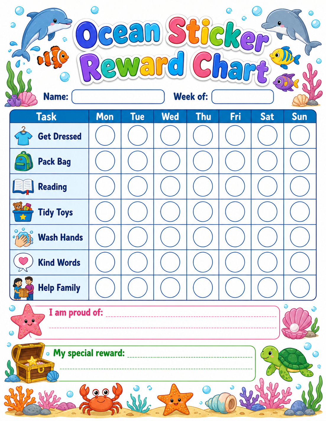 Sticker Reward Progress Chart printable preview