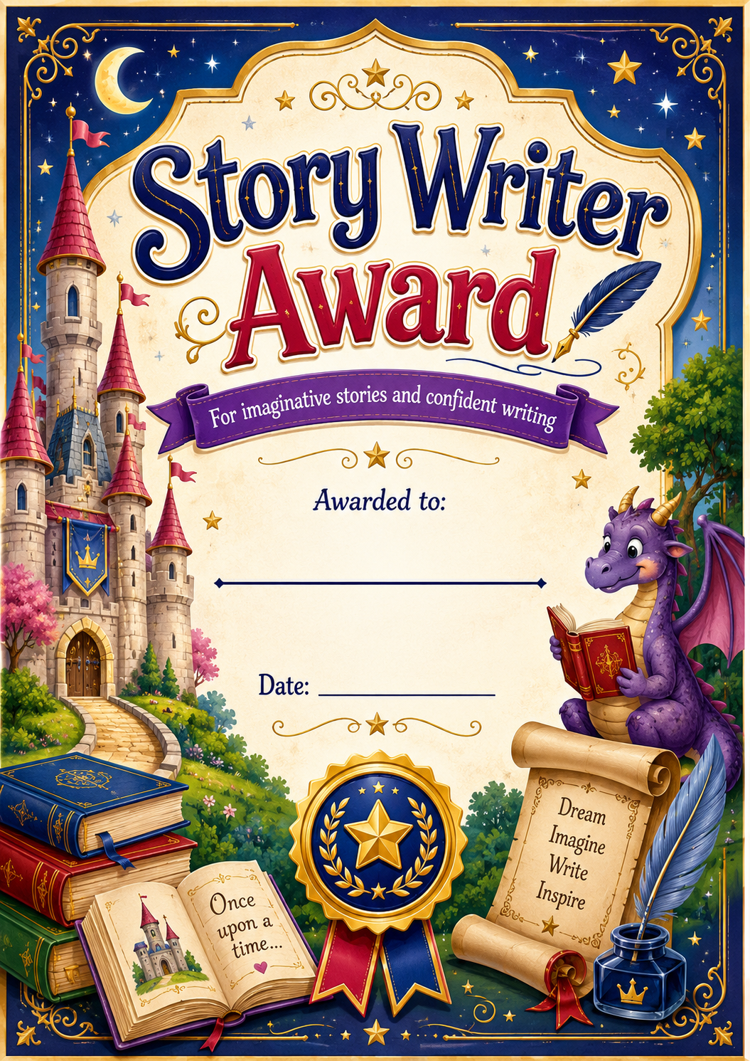 Story Writer Award printable preview