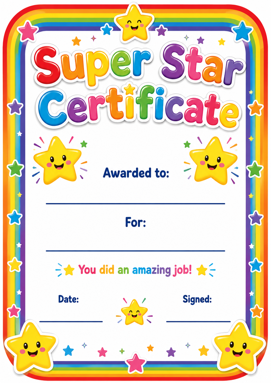 Super Star Achievement Certificate printable preview