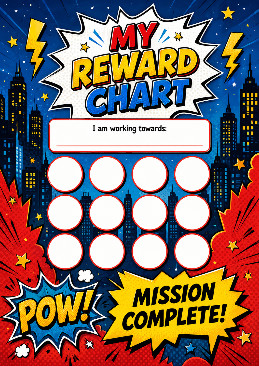 Superhero Mission Reward Chart printable preview