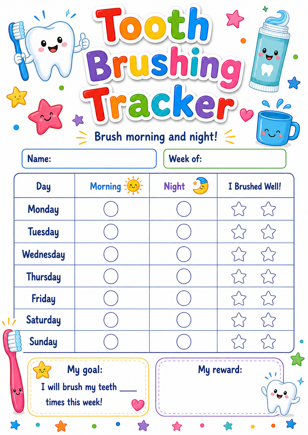 Tooth Brushing Routine Tracker printable preview