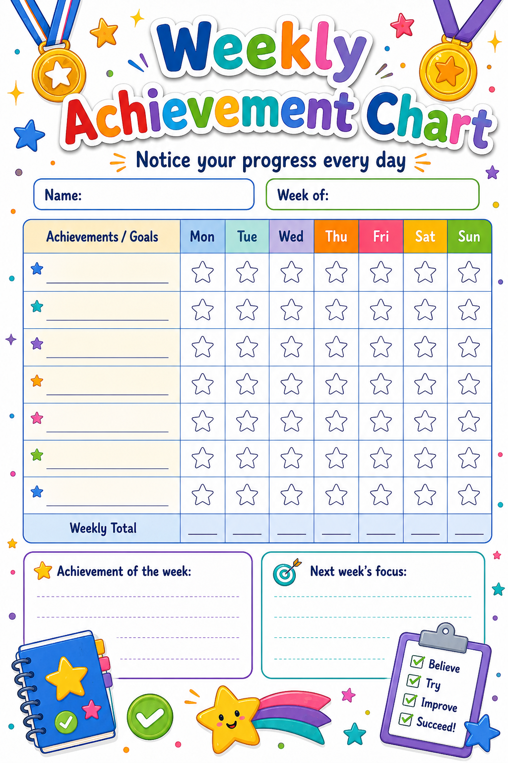 Weekly Achievement Reward Chart printable preview