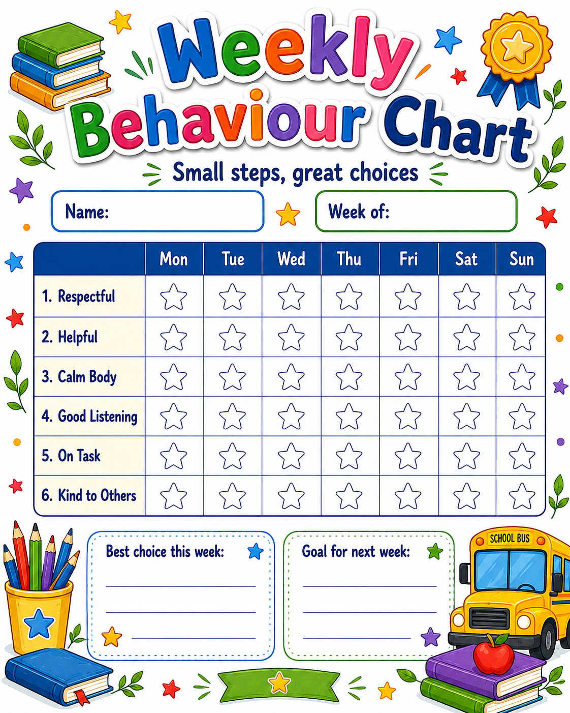 Weekly Behaviour Chart preview