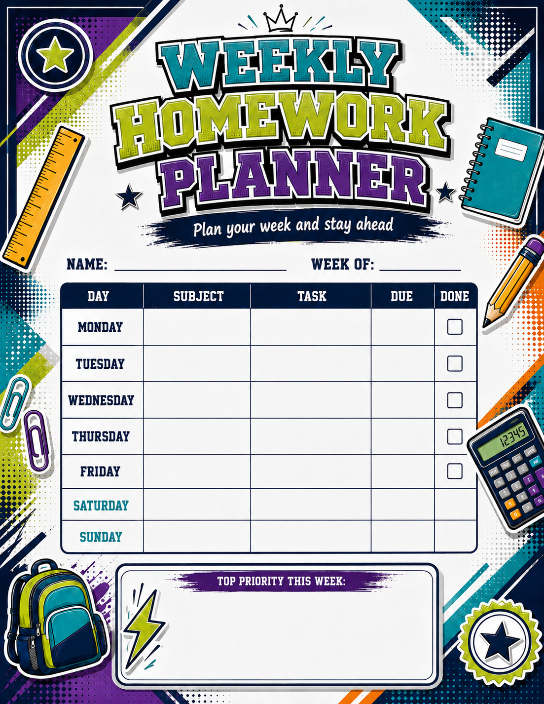 Weekly Homework Planner preview