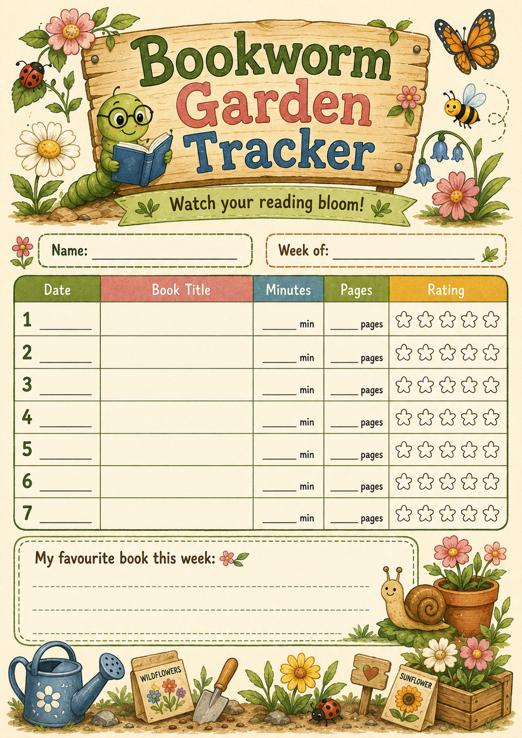 Weekly Reading Journal printable preview