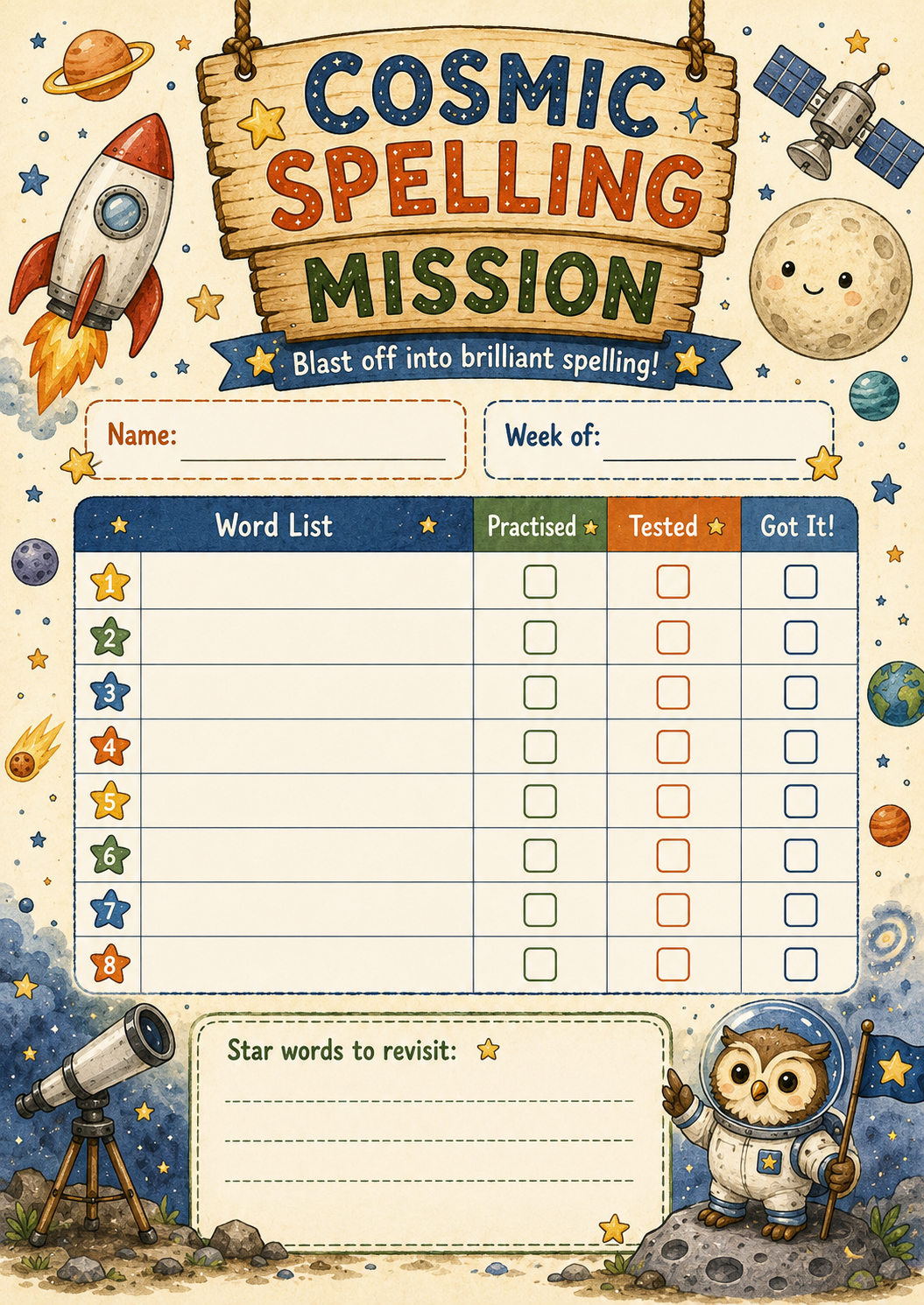 Weekly Spelling Log preview