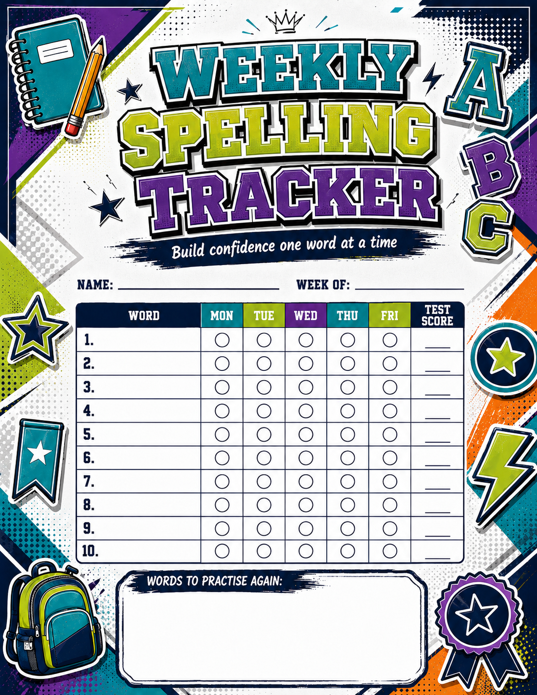 Weekly Spelling Practice Tracker preview