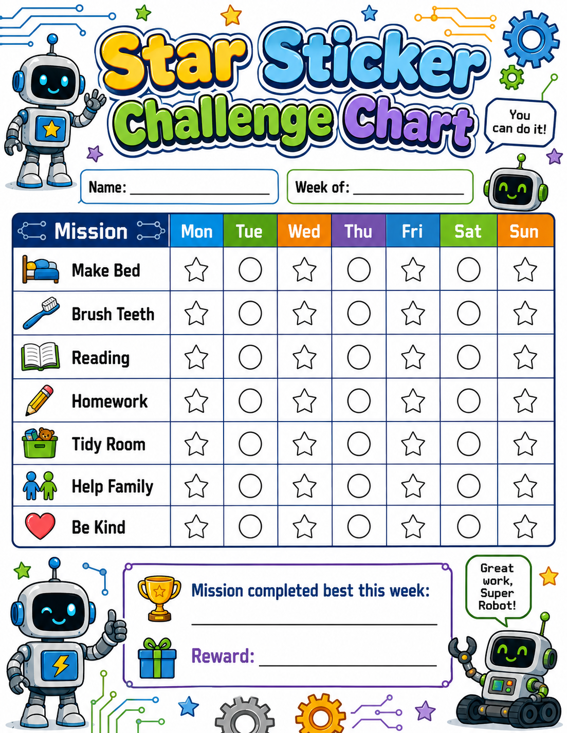 Weekly Star Sticker Challenge Chart printable preview