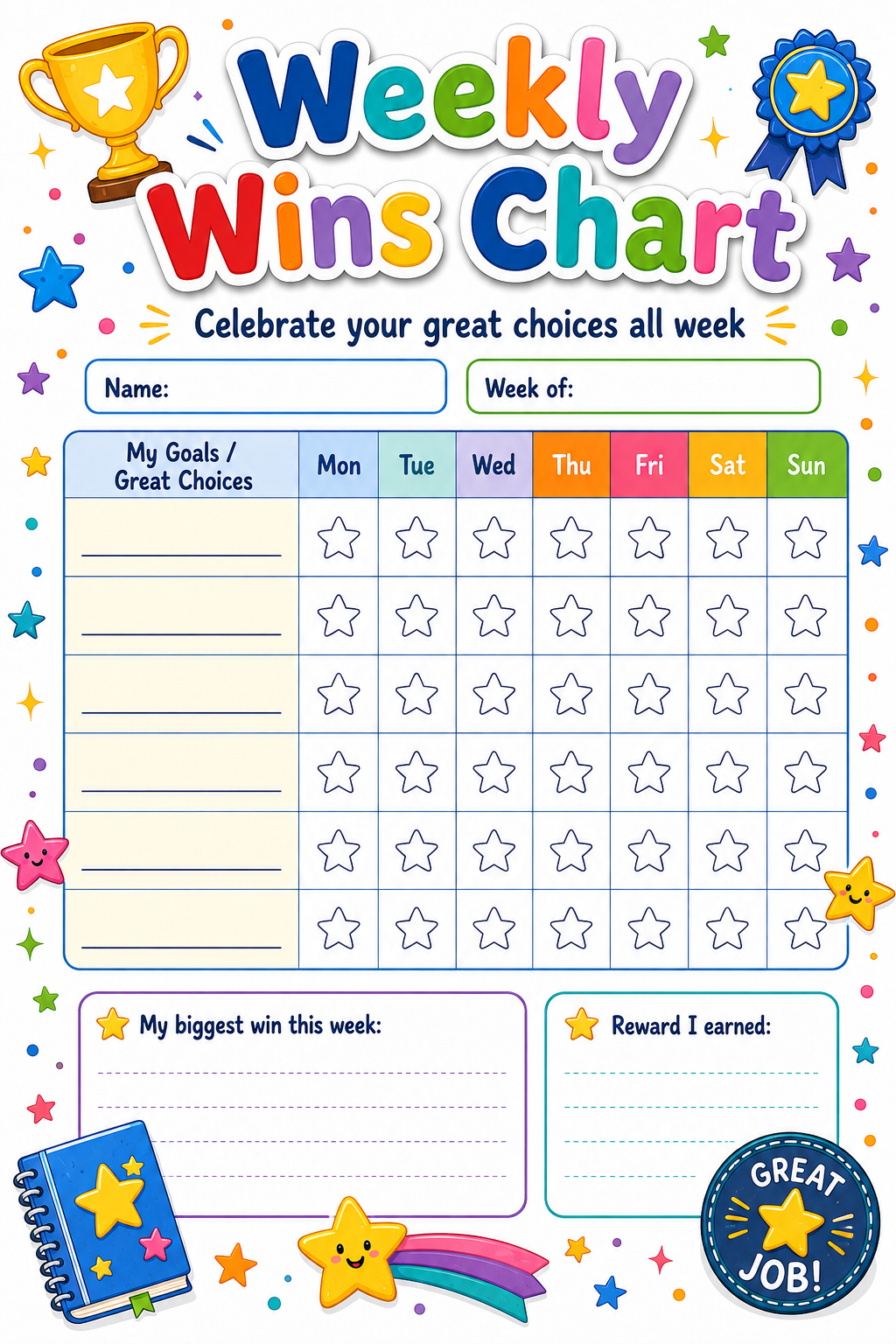 Weekly Wins Reward Chart printable preview