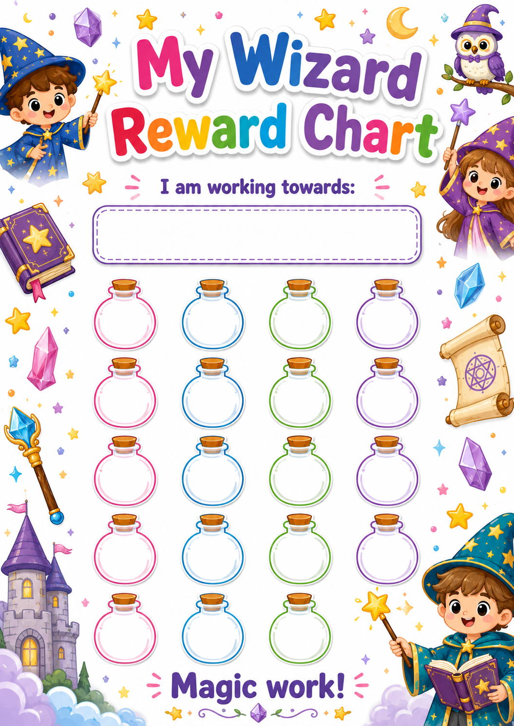 Wizard Magic Reward Chart printable preview