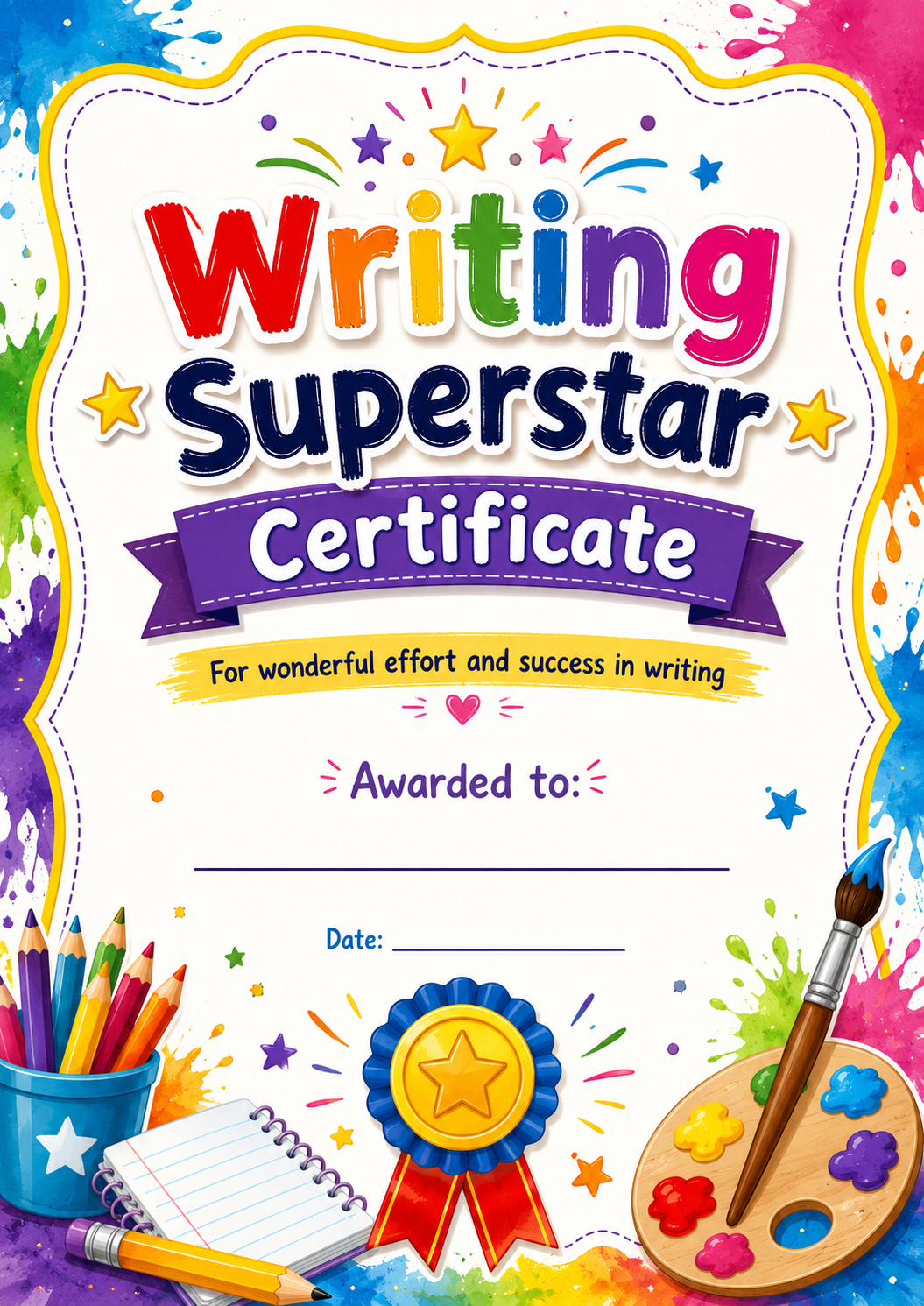 Writing Superstar Certificate printable preview